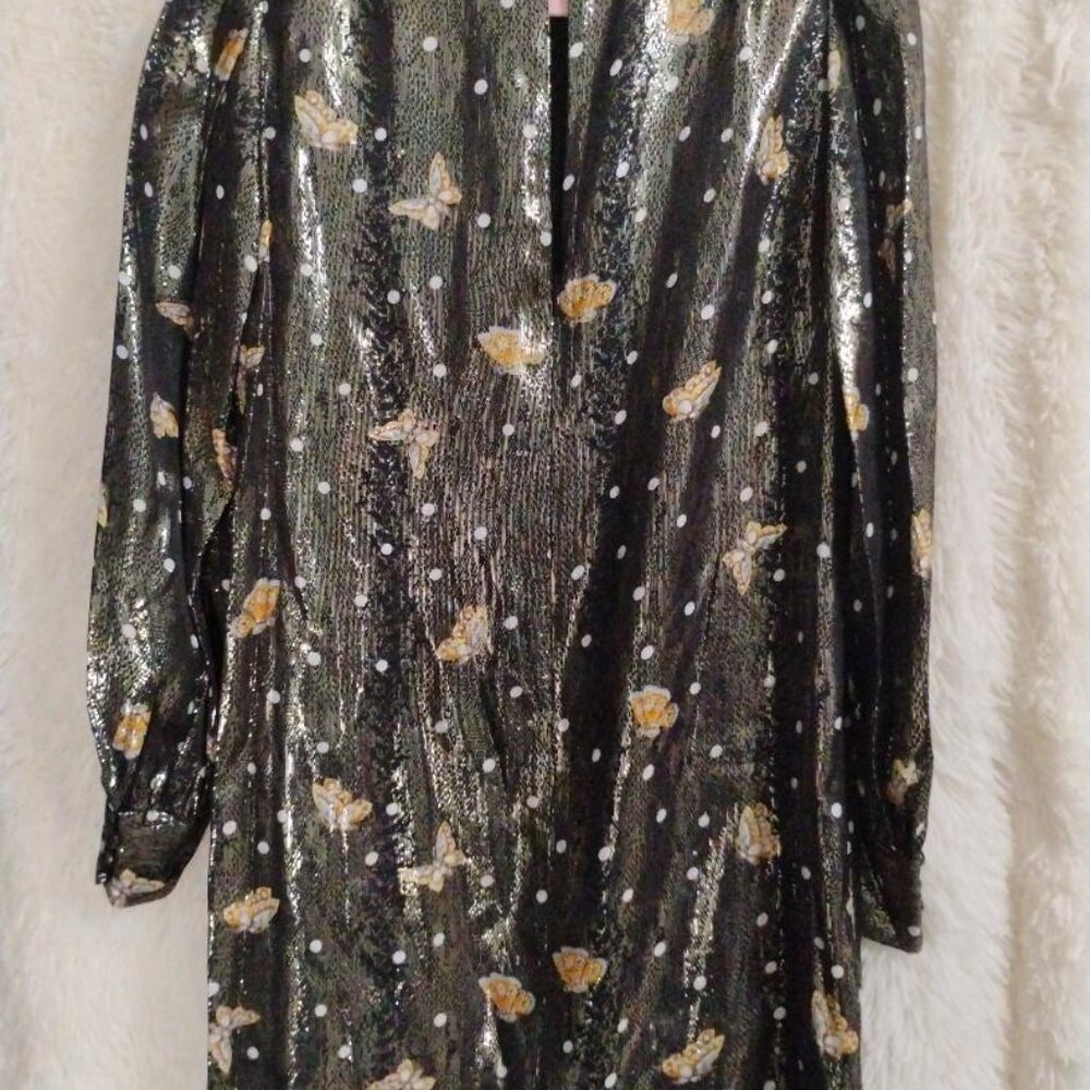 THE KOOPLES Short Silk-Blend Lamé Butterfly Dress Black NWT - Picture 6 of 11
